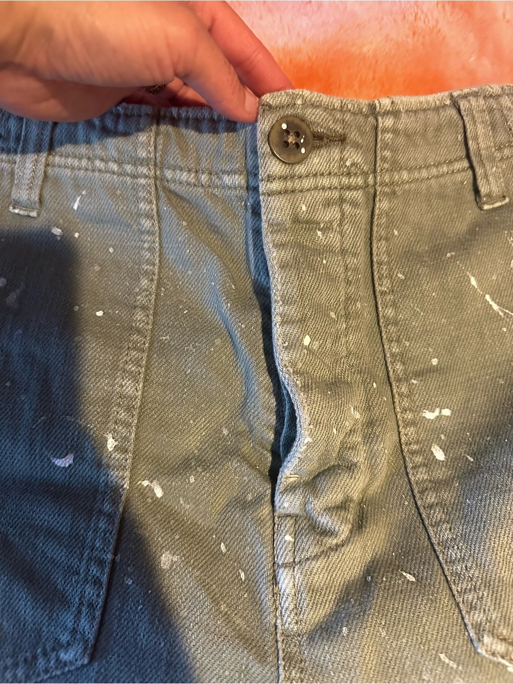 Free People We The Free Khaki Green Distressed Cargo Paint Splat Shorts - Picture 3 of 8